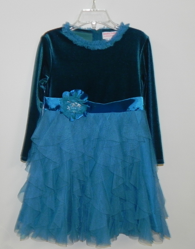 American Girl size 5 teal long sleeve dress with velvet top and cotton chiffon skirt. Our Price $16.99