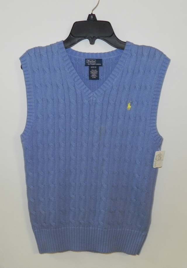 Polo size 10-12 boys light blue cable knit sleeveless vest. Our Price $15.99