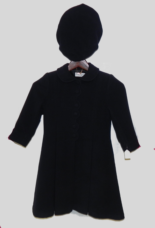 Sarah Louise size 5Y girls dark navy wool/cashmere blend coat with matching beret hat. Our Price $69