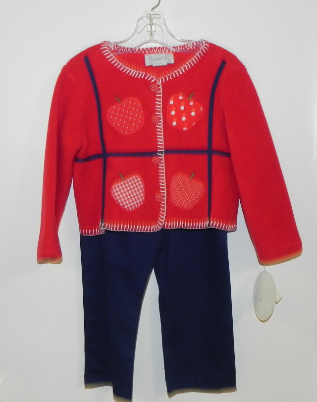 New! Funtasia! Too outfit with red plush jacket with apple appliques and navy pants. Our Price $30